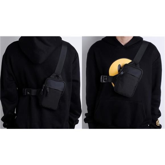 Mini Crossbody Sling Bag Chest Bag Dual Pocket Water Resistant Fanny - Picture 5 of 14